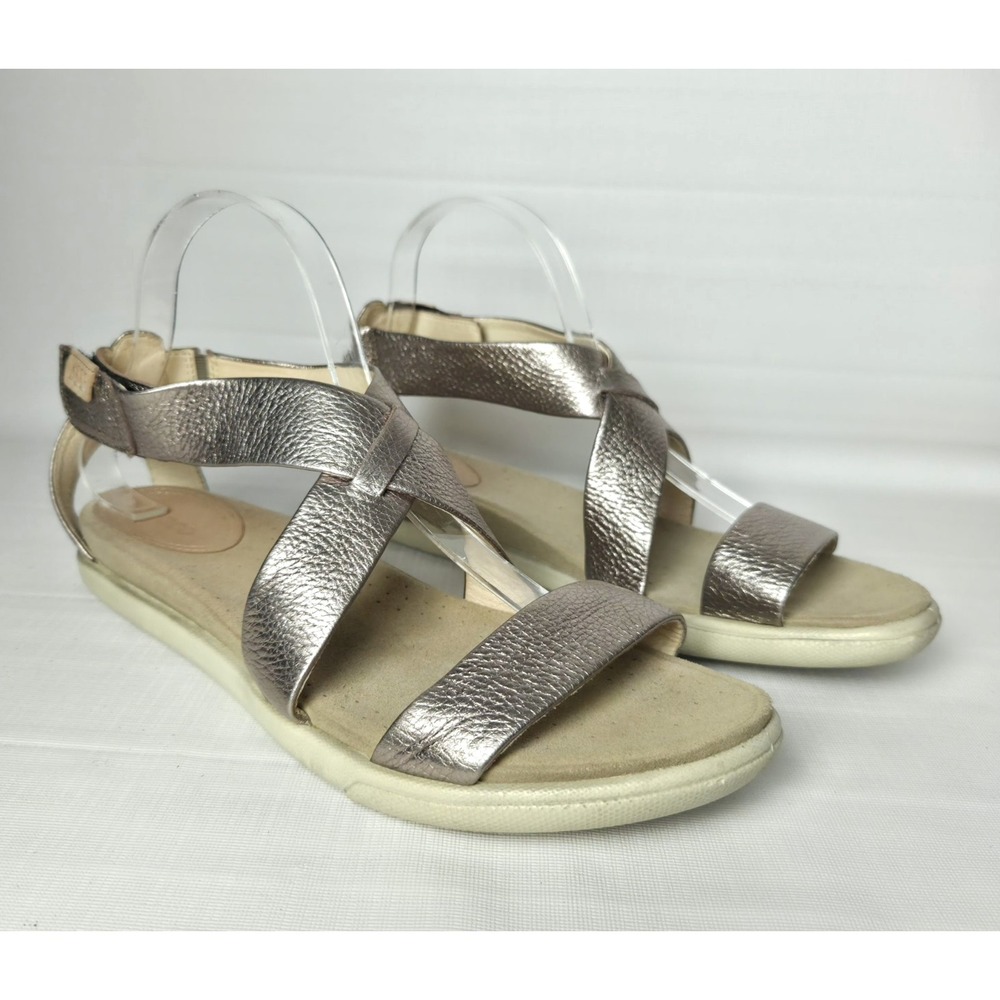 ECCO Damara Metallic Gold Comfort Sandals Bronze Criss Cross Womens Size 10